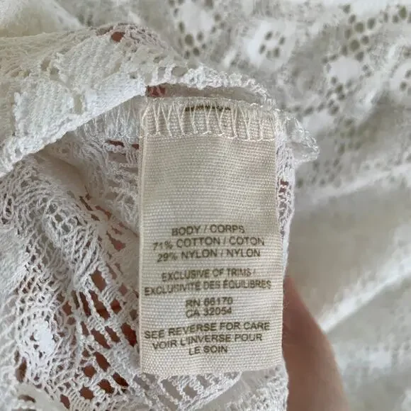 Free People White XS S Lace Cropped Button Short Sleeve Blouse Coquette - Picture 6 of 9